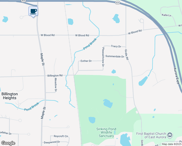 map of restaurants, bars, coffee shops, grocery stores, and more near 70 Billington Heights Rd in East Aurora