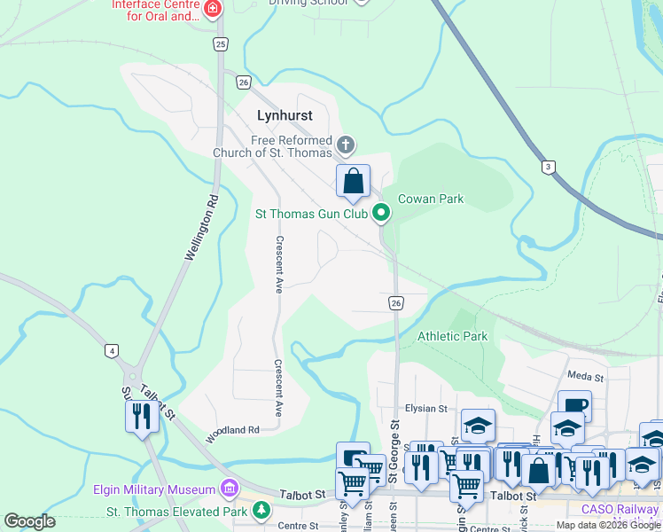 map of restaurants, bars, coffee shops, grocery stores, and more near 26 Symphony Court in St. Thomas