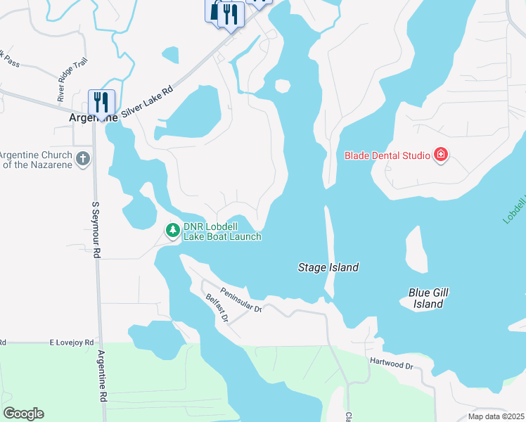 map of restaurants, bars, coffee shops, grocery stores, and more near 16349 Whitehead Drive in Linden