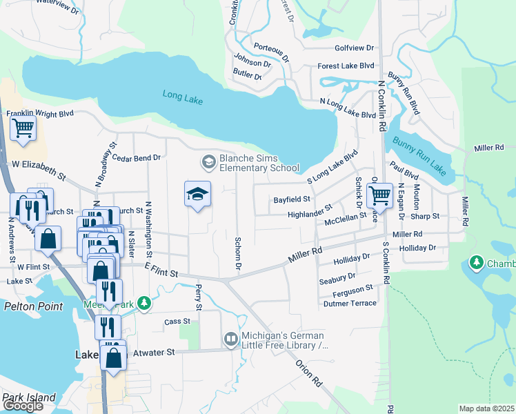 map of restaurants, bars, coffee shops, grocery stores, and more near 255 Clairemont Drive in Orion charter Township