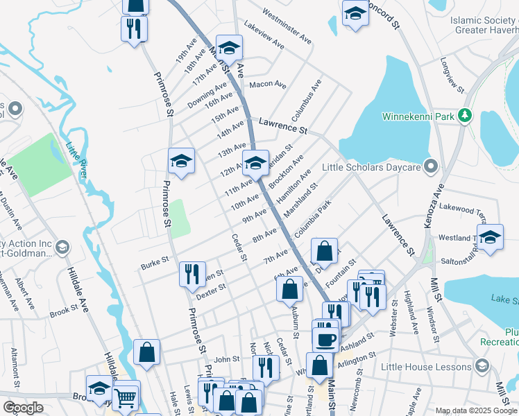 map of restaurants, bars, coffee shops, grocery stores, and more near 3 9th Avenue in Haverhill