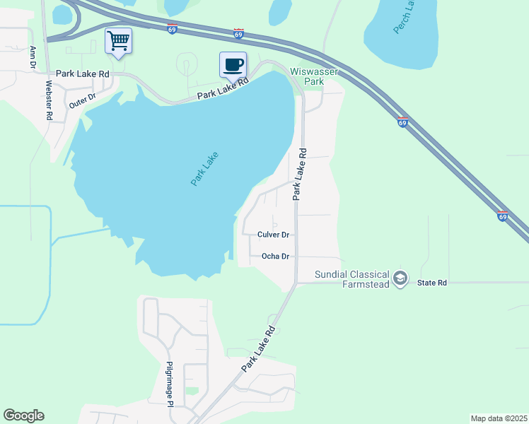 map of restaurants, bars, coffee shops, grocery stores, and more near 15784 Whittemore Street in East Lansing