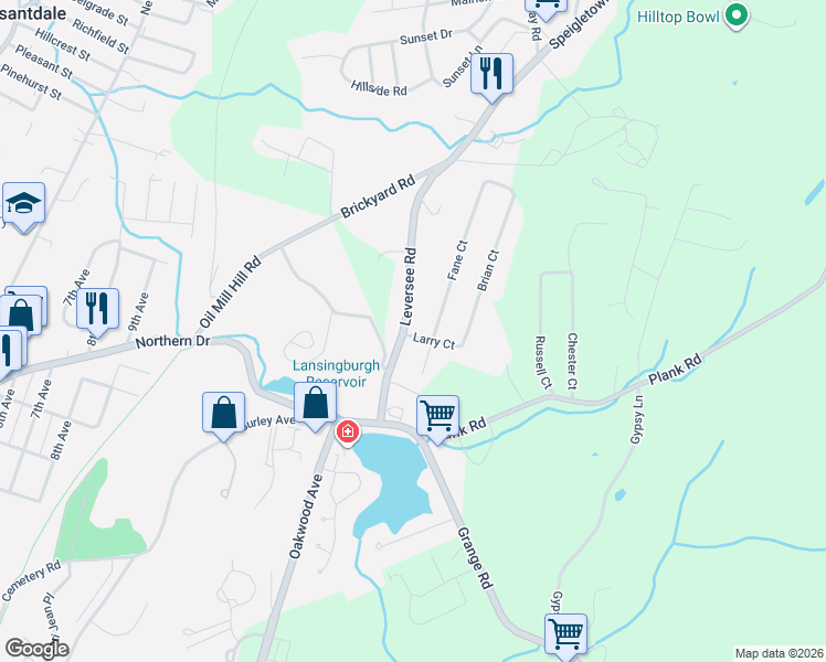 map of restaurants, bars, coffee shops, grocery stores, and more near 70 Leversee Road in Troy