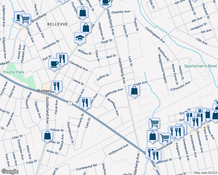 map of restaurants, bars, coffee shops, grocery stores, and more near 2058 Oaklawn Avenue in Rotterdam