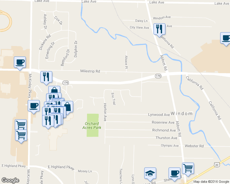 map of restaurants, bars, coffee shops, grocery stores, and more near 3569 Eric Trail in Buffalo