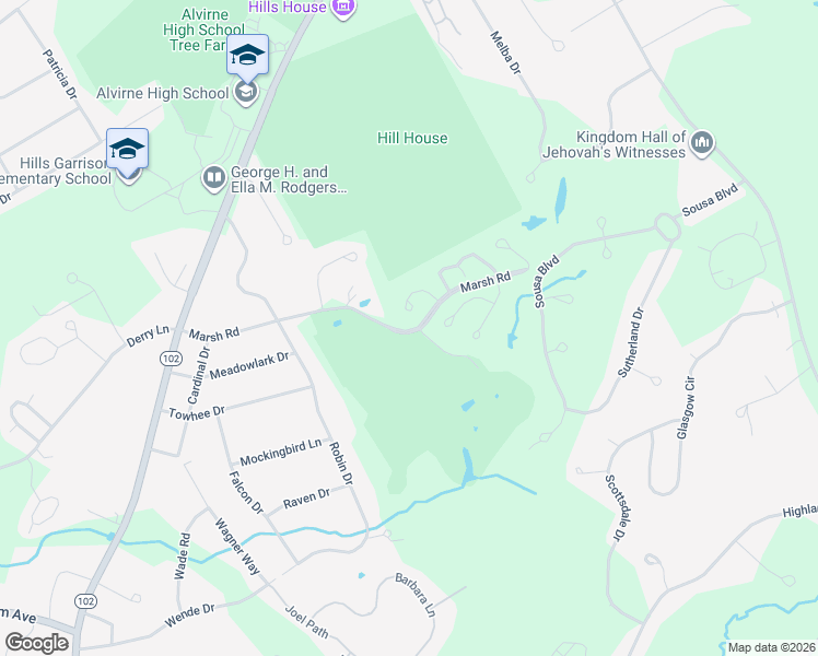 map of restaurants, bars, coffee shops, grocery stores, and more near 6 Shoal Creek Road in Hudson