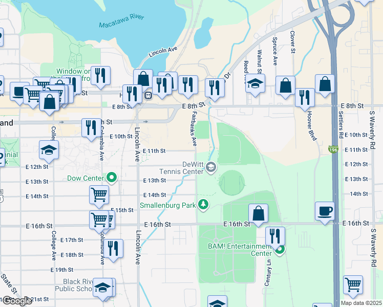 map of restaurants, bars, coffee shops, grocery stores, and more near 268 Fairbanks Avenue in Holland