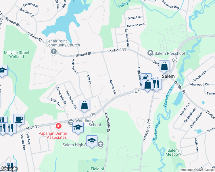 map of restaurants, bars, coffee shops, grocery stores, and more near 11 Merrill Avenue in Salem