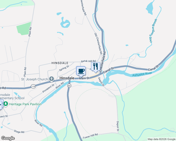 map of restaurants, bars, coffee shops, grocery stores, and more near 11 Stearns Court in Hinsdale