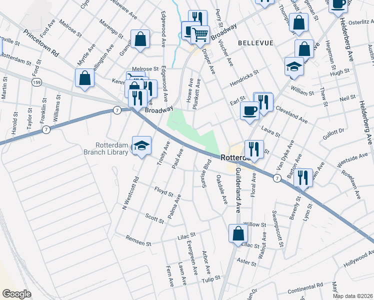 map of restaurants, bars, coffee shops, grocery stores, and more near 806 Curry Road in Rotterdam