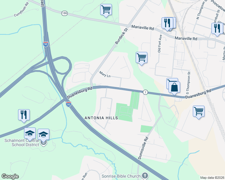 map of restaurants, bars, coffee shops, grocery stores, and more near 643 New York 7 in Schenectady