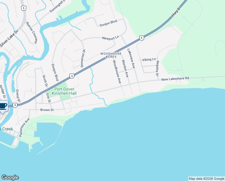 map of restaurants, bars, coffee shops, grocery stores, and more near 80 New Lake Shore Road in Port Dover