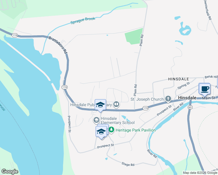 map of restaurants, bars, coffee shops, grocery stores, and more near 57 Indian Acres Drive in Hinsdale