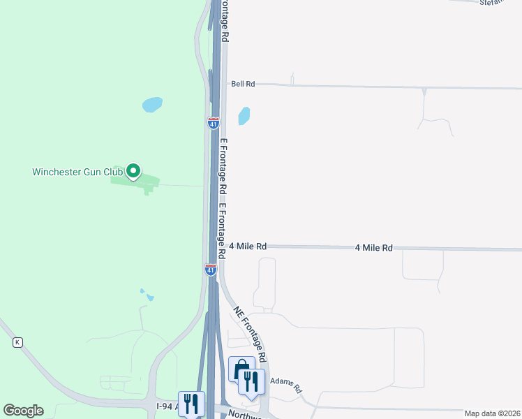map of restaurants, bars, coffee shops, grocery stores, and more near 4 Mile Road in Caledonia