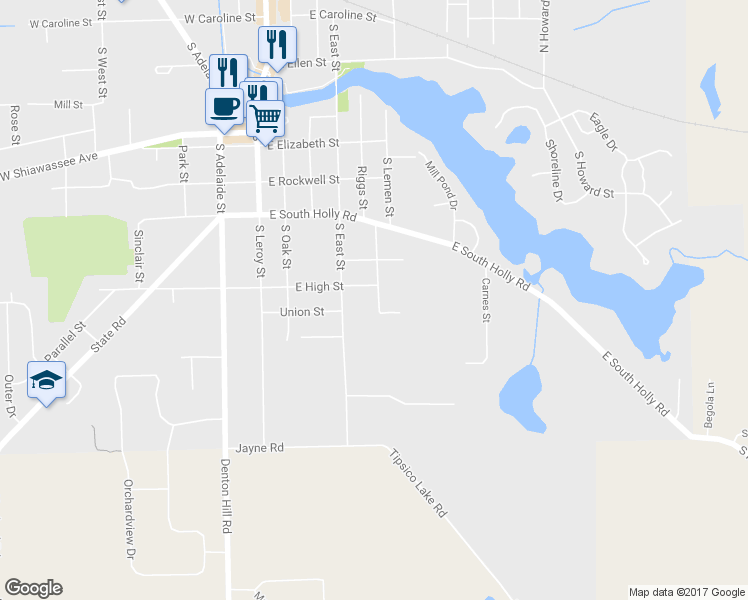 map of restaurants, bars, coffee shops, grocery stores, and more near 1008 Williams Street in Fenton