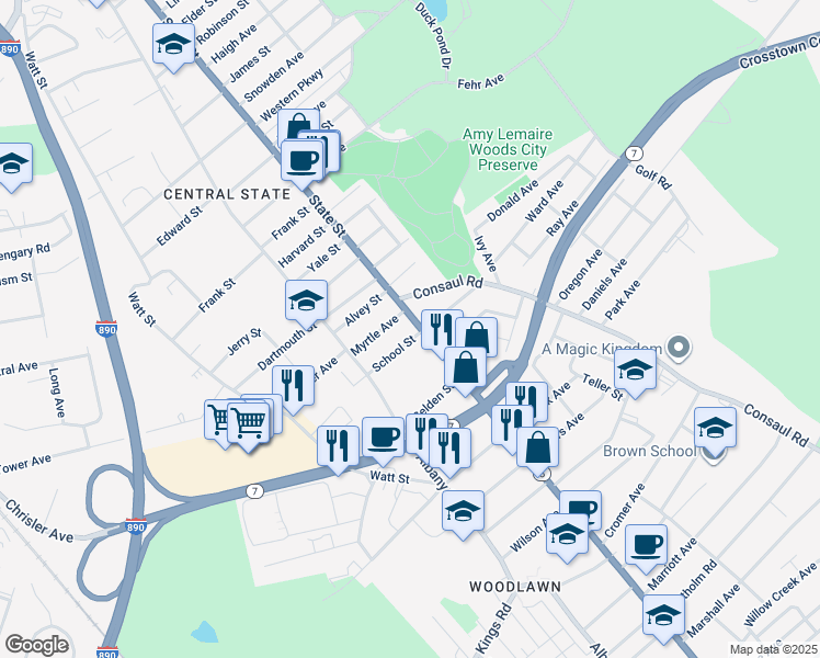 map of restaurants, bars, coffee shops, grocery stores, and more near 1578 State Street in Schenectady
