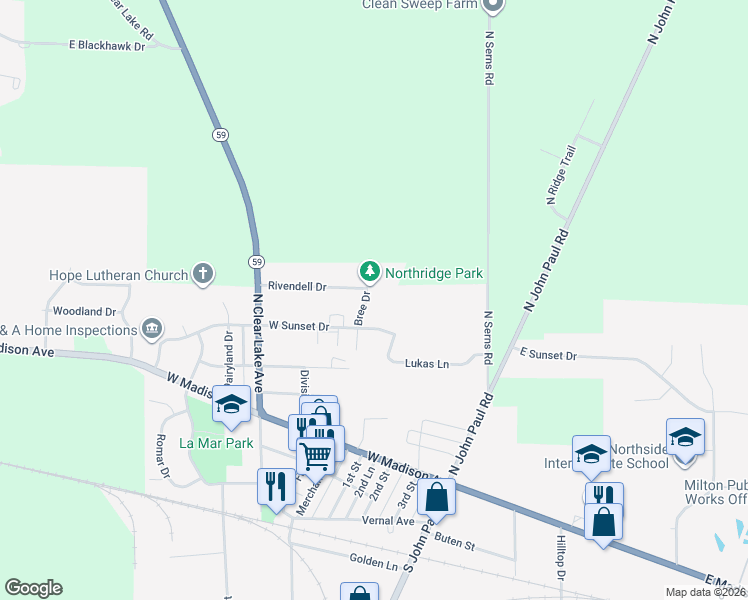 map of restaurants, bars, coffee shops, grocery stores, and more near 370 Bree Drive in Milton