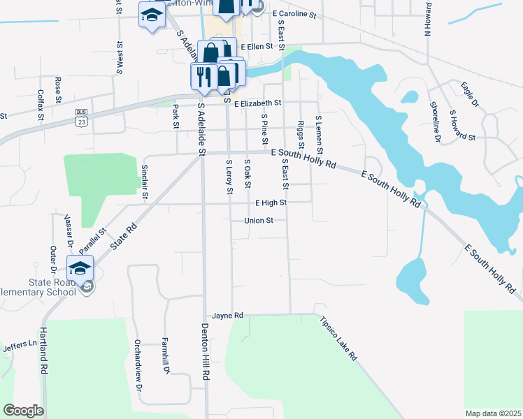 map of restaurants, bars, coffee shops, grocery stores, and more near 210 East High Street in Fenton