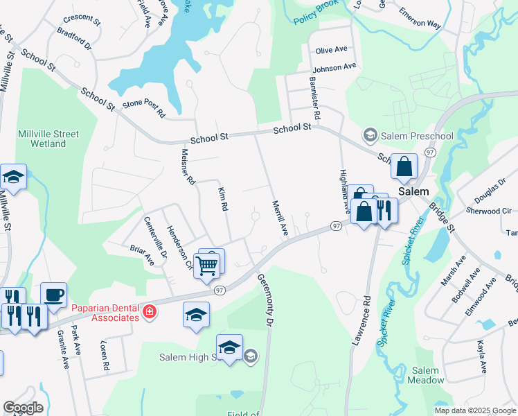 map of restaurants, bars, coffee shops, grocery stores, and more near 3 Meisner Circle in Salem