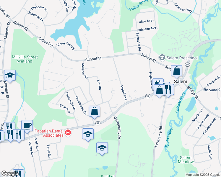 map of restaurants, bars, coffee shops, grocery stores, and more near 3 Meisner Circle in Salem