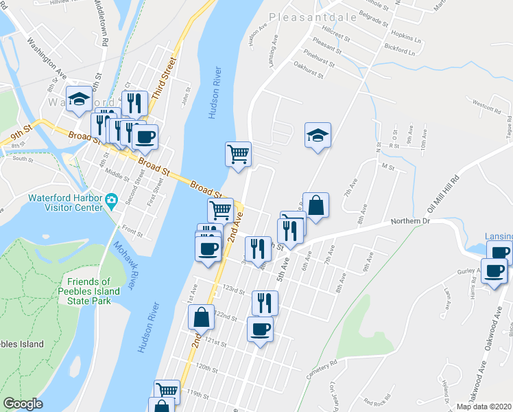map of restaurants, bars, coffee shops, grocery stores, and more near 898 2nd Avenue in Troy