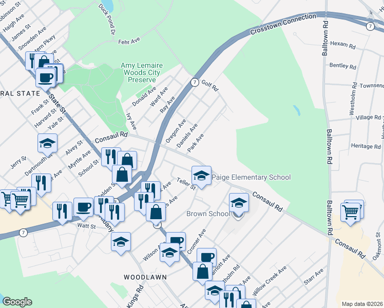 map of restaurants, bars, coffee shops, grocery stores, and more near 2540 Consaul Road in Schenectady