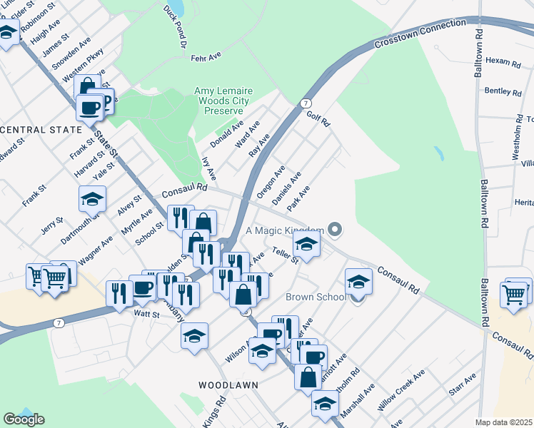 map of restaurants, bars, coffee shops, grocery stores, and more near 2505 Putnam Street in Schenectady