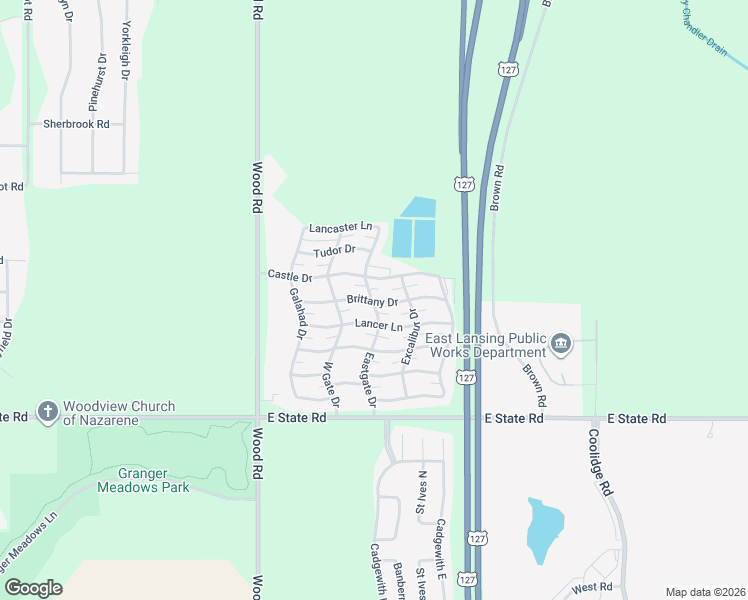 map of restaurants, bars, coffee shops, grocery stores, and more near 212 Lancer Lane in Lansing