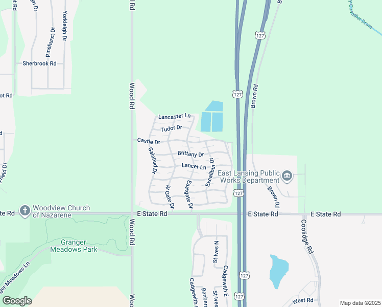 map of restaurants, bars, coffee shops, grocery stores, and more near 212 Lancer Lane in Lansing