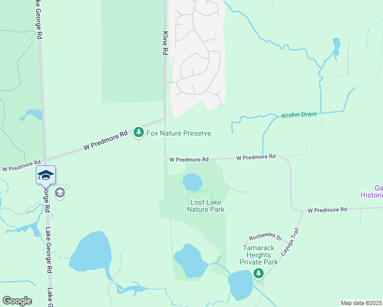 map of restaurants, bars, coffee shops, grocery stores, and more near 1366 West Predmore Road in Oakland charter Township