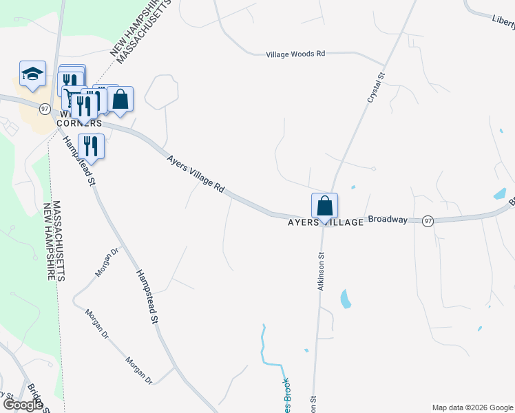 map of restaurants, bars, coffee shops, grocery stores, and more near 74 Massachusetts 97 in Methuen