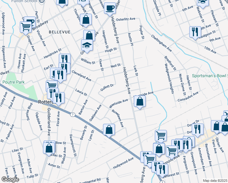 map of restaurants, bars, coffee shops, grocery stores, and more near 2058 Oaklawn Avenue in Rotterdam