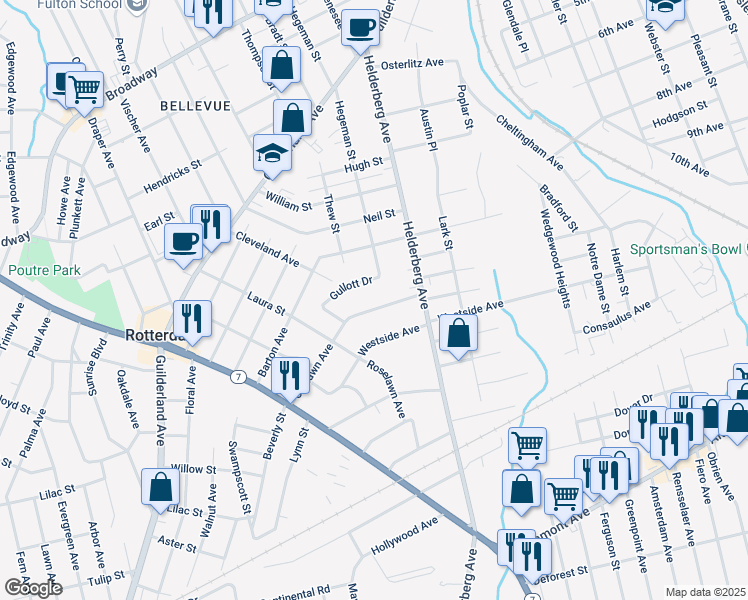 map of restaurants, bars, coffee shops, grocery stores, and more near 2058 Oaklawn Avenue in Rotterdam