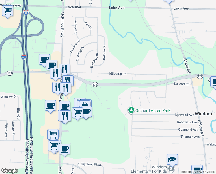 map of restaurants, bars, coffee shops, grocery stores, and more near 4802 Jacks Trail in Buffalo