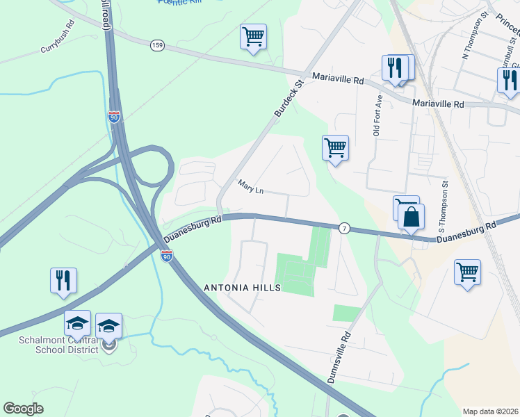 map of restaurants, bars, coffee shops, grocery stores, and more near 643 New York 7 in Schenectady