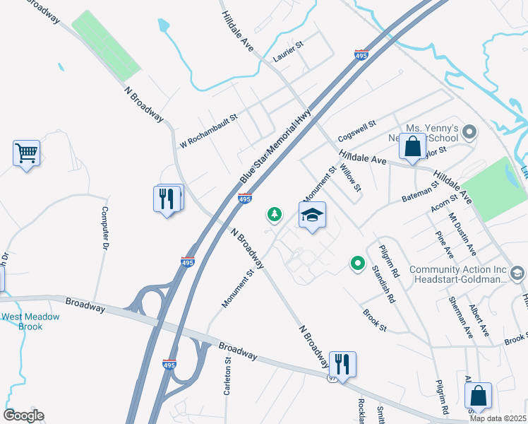 map of restaurants, bars, coffee shops, grocery stores, and more near 164 Monument Street in Haverhill