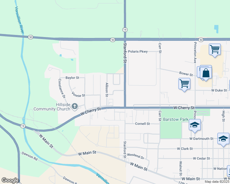 map of restaurants, bars, coffee shops, grocery stores, and more near 1014-1025 Kim Ln in Vermillion