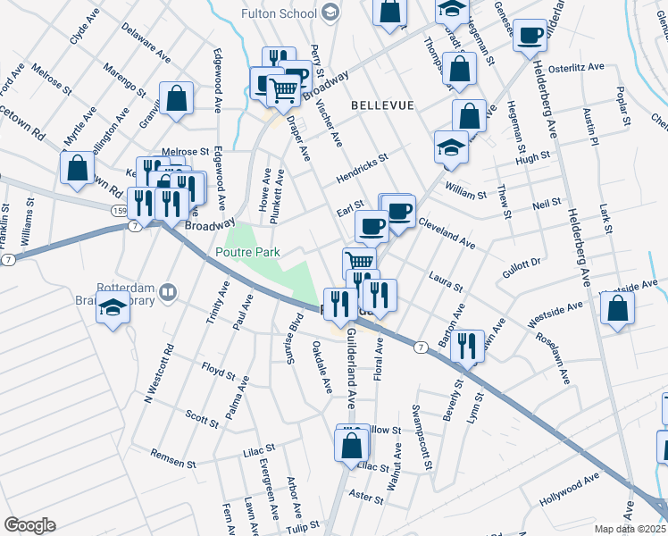 map of restaurants, bars, coffee shops, grocery stores, and more near 905 Adams Street in Rotterdam