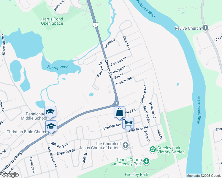 map of restaurants, bars, coffee shops, grocery stores, and more near 173 Concord Street in Nashua