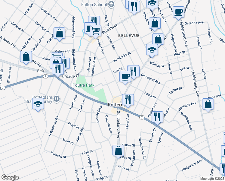 map of restaurants, bars, coffee shops, grocery stores, and more near 905 Adams Street in Rotterdam