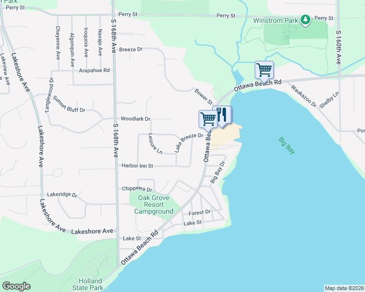 map of restaurants, bars, coffee shops, grocery stores, and more near 1970 Driftwood Drive in Holland