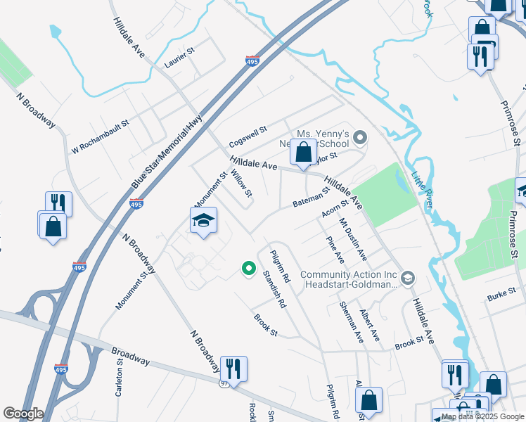 map of restaurants, bars, coffee shops, grocery stores, and more near 8 Albert Street in Haverhill