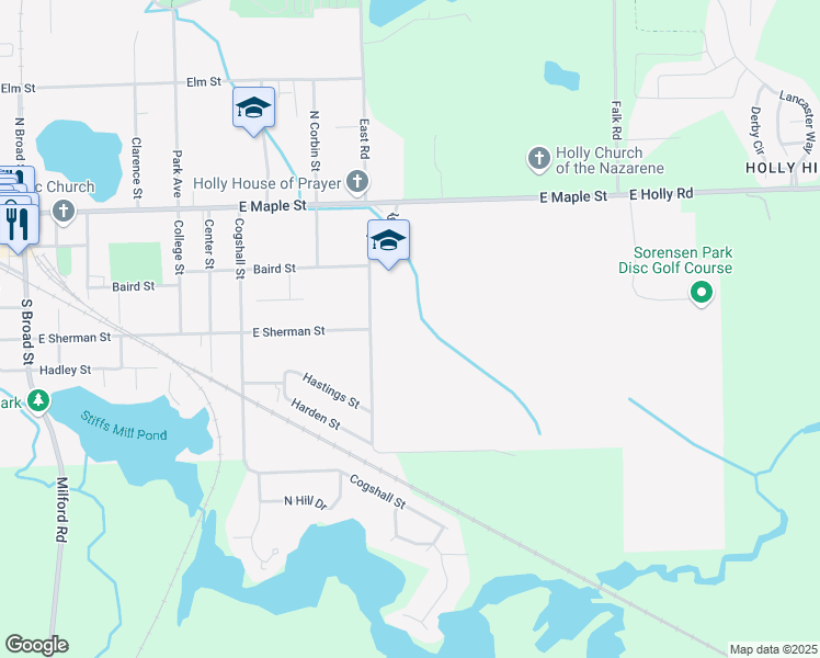 map of restaurants, bars, coffee shops, grocery stores, and more near 920 Baird Street in Holly