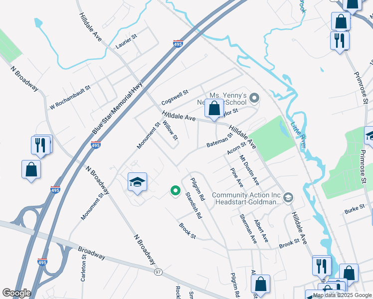 map of restaurants, bars, coffee shops, grocery stores, and more near 8 Albert Street in Haverhill