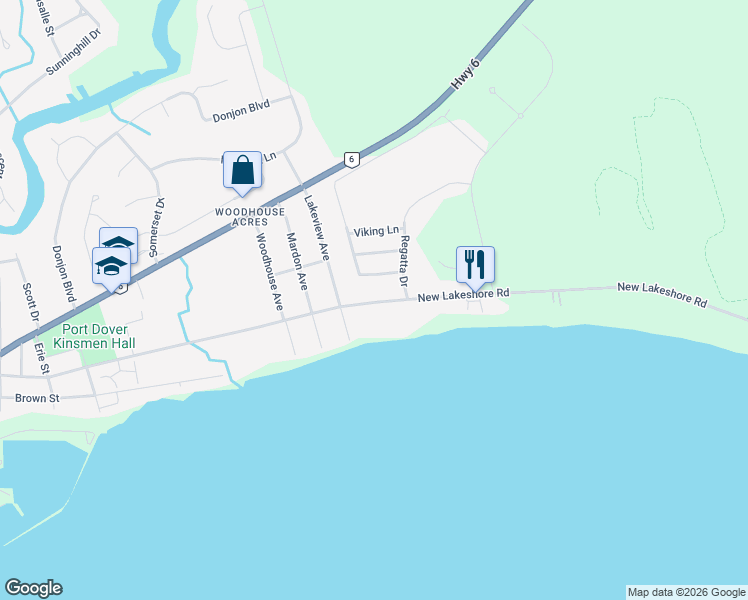map of restaurants, bars, coffee shops, grocery stores, and more near 137 New Lake Shore Road in Port Dover