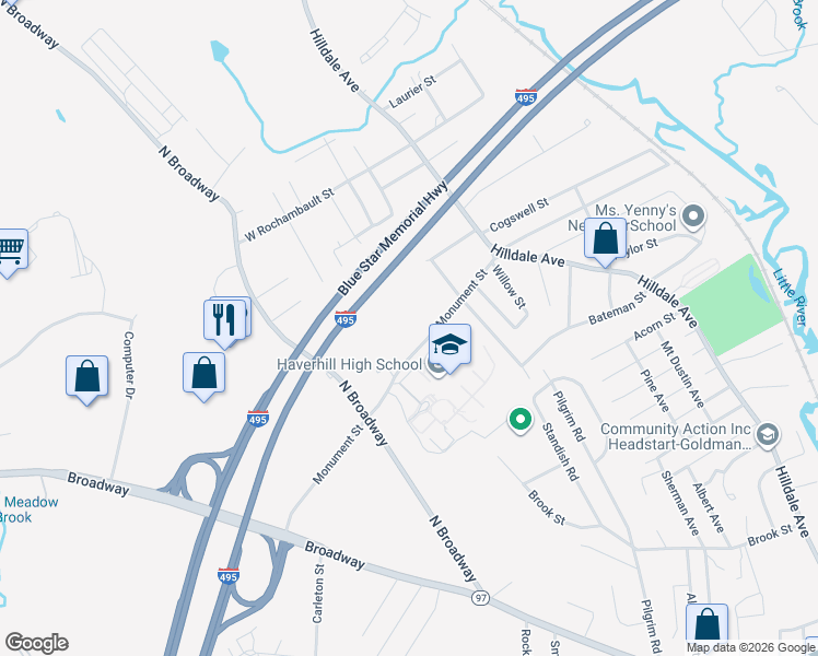map of restaurants, bars, coffee shops, grocery stores, and more near 164 Monument Street in Haverhill