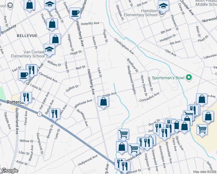 map of restaurants, bars, coffee shops, grocery stores, and more near 1924 Woodlawn Street in Rotterdam