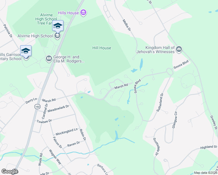 map of restaurants, bars, coffee shops, grocery stores, and more near 24 Riviera Road in Hudson