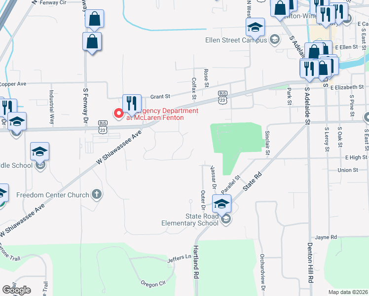 map of restaurants, bars, coffee shops, grocery stores, and more near 810 Whisperwood Drive in Fenton