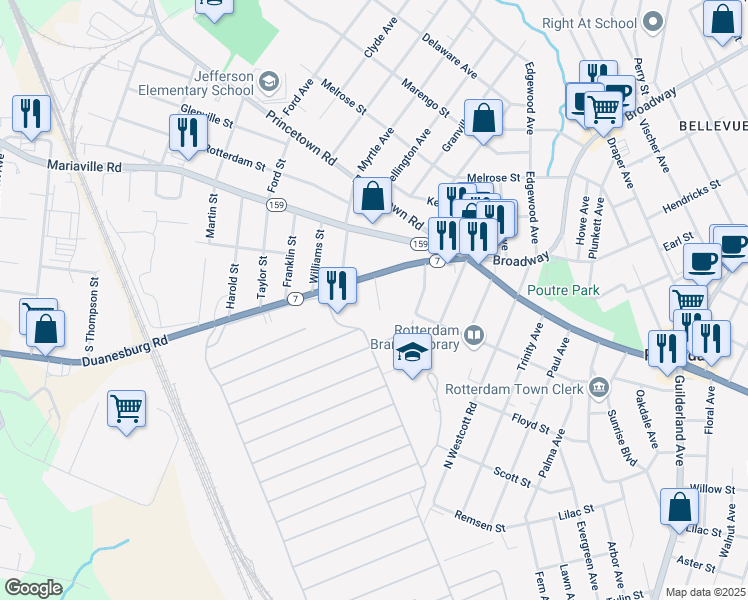 map of restaurants, bars, coffee shops, grocery stores, and more near 2970 Guilderland Avenue in Schenectady